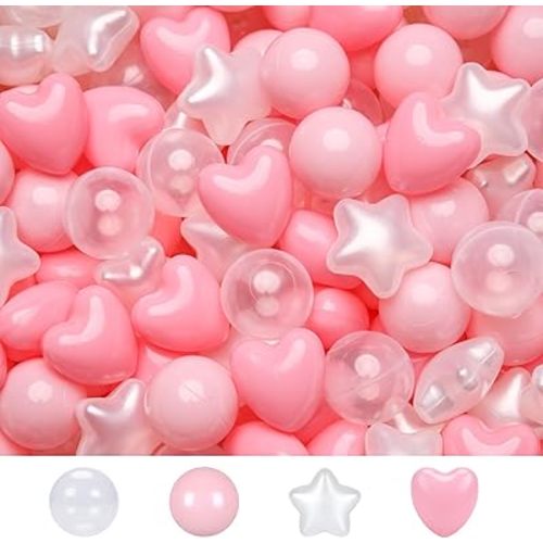 TRENDPLAY Ball Pit Balls Star and Heart Shapes for Toddlers - 50 100 200 500 Count Plastic Balls for Ball Pit Fun and Play