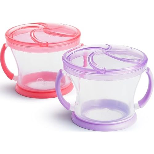 Munchkin Snack Catcher Toddler Snack Cups, No Spill, 2 Pack, Pink/Purple