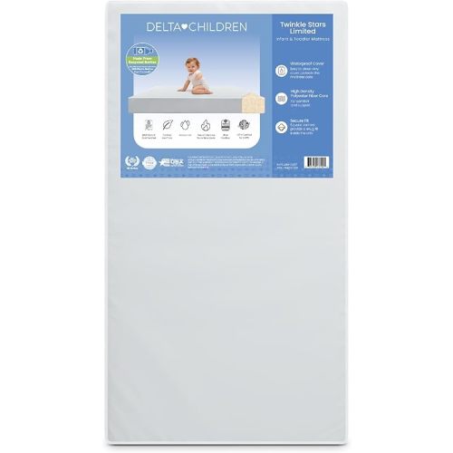 Delta Children Twinkle Stars Limited Premium Recycled Fiber Core Crib and Toddler Mattress - Waterproof Cover - GREENGUARD Gold Certified - Trusted 7 Year Warranty - Made in USA