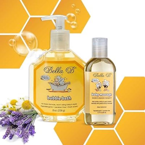 BELLA B Bundle: Bubble Bath 8 oz and Baby Massage Oil 3.3 oz, Baby Gift (Bundle)