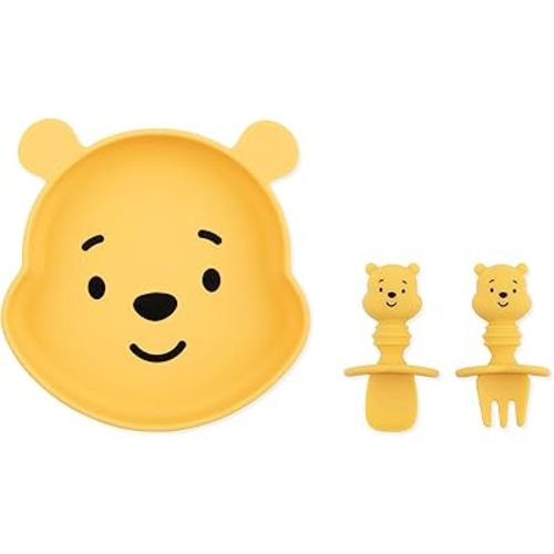 Bumkins Disney Winnie the Pooh - Silicone Grip Dish, Training Chewtensils - For Ages 6 Months+ - Suction Base - 100% Food-Safe Silicone - Oven, Microwave, Freezer, & Dishwasher Safe