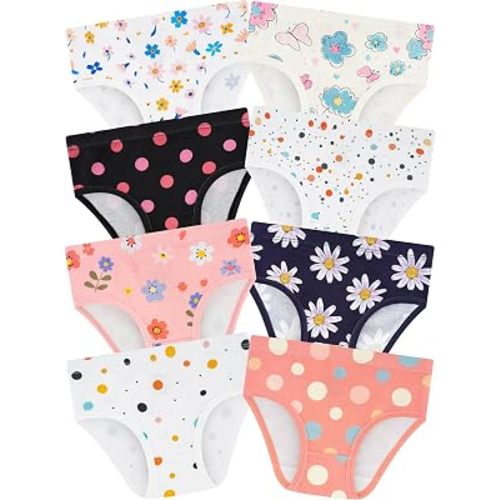 Girls' Underwear,Soft Cotton Tagless Panties for Toddlers' & Little Kids' Comfort,Breathable Briefs,8-Pack