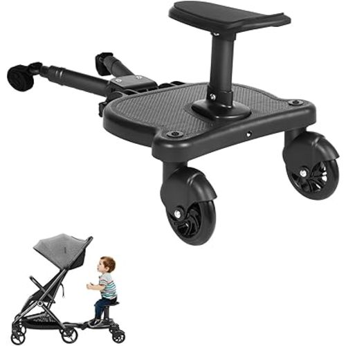 Universal Stroller Board with Detachable Seat, 2 in 1 Sit and Stand Stroller Attachment, Stroller Extra Seat, Buggy Board for Toddler to Ride, Holds Children Up to 55lbs, Black | US Stock