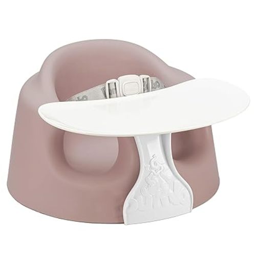 Bumbo Foam Infant Floor Seat Plus+ with Tray for Babies 3 to 12 Months Old, Sonoran Rose - Portable Soft Baby Chair with Large Legroom and 3-Point Harness for Feeding and Play