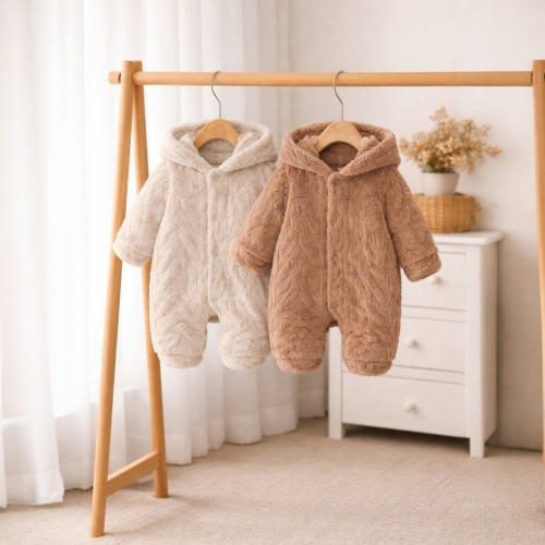 Baby Boy Winter Plush Jumpsuit, Hooded Zipper Romper, Warm Fleece Newborn Outfit