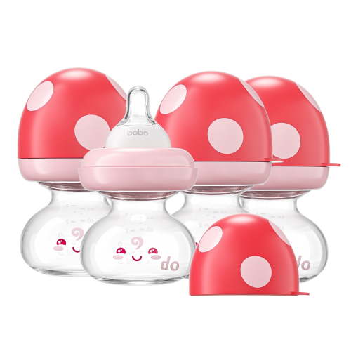 YOHKOH 80ml/2.7oz Newborn Glass Baby Bottles Set,with Slow Flow Nipple,4-Pack,Red