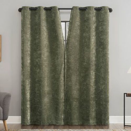 40"x84" Sun Zero Isidora Velvet Magnetic Closure 100% Blackout Grommet Curtain Panel Olive Green