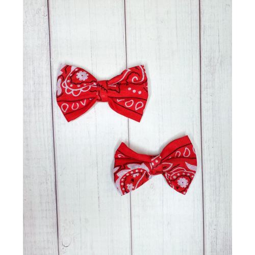 Red Bandana Bow, Large or Pigtail Bows Set of Two, Baby or Toddler Girl Hair Accessory, Alligator Clip Finishing