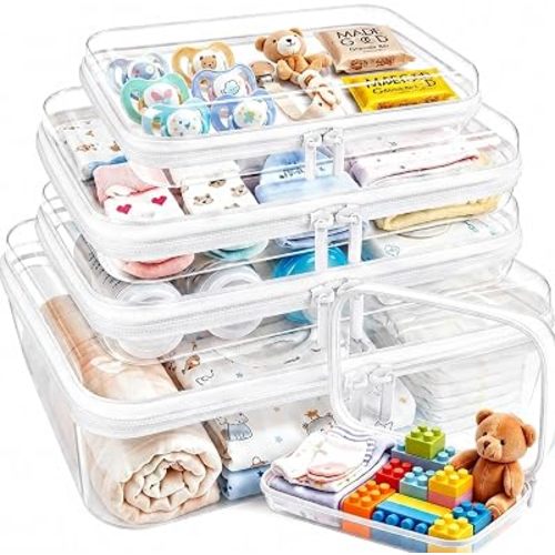 5 Pack Large Clear Hard Shell Zipper Case, Diaper Bag Organizer Pouches