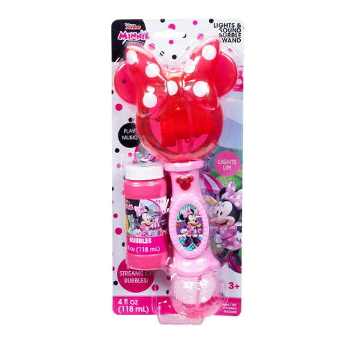 Disney Minnie Mouse Light and Sound Bubble Wand with 4oz Bubble Solution for Kids Ages 3
