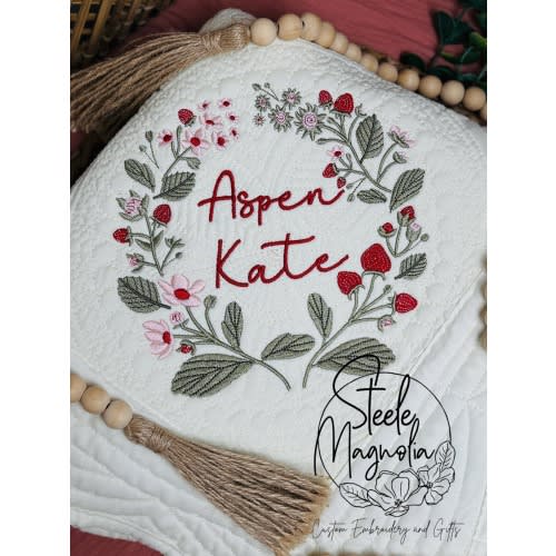 Strawberry Nursery Custom Name Blanket Embroidered Quilt Personalized Baby Blanket Strawberry Baby Blanket Gift for Baby Girl Baby Shower