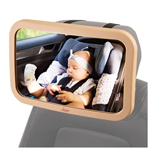 Lusso Gear Baby Car Mirror - Shatter-Resistant Glass & Stable Rear-Facing Headrest Mount - Wide-Angle Baby Mirror for Car Backseat View - Auto Essentials for Babies - 11.5 in, Black