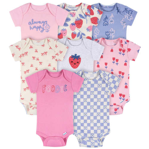 8-Pack Baby Girls Berry Happy Short Sleeve Onesies® Bodysuits – Gerber Childrenswear