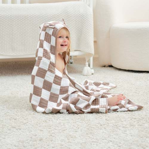 Ultra Soft Checkered Muslin Toddler Towel（Coffee） – HardNok Muslin Cares