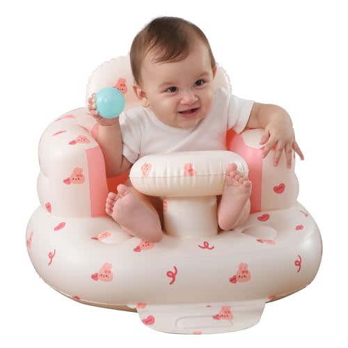 AGITVPS Upgrade Inflatable Baby Seat with Tray for Babies 3-36 Months, Built in Air Pump Bumbo Seat with Tray, Baby Chair Sit Me up Floor Seat for Baby, Learning to Sit&Feeding (Tray-Love Bunny)