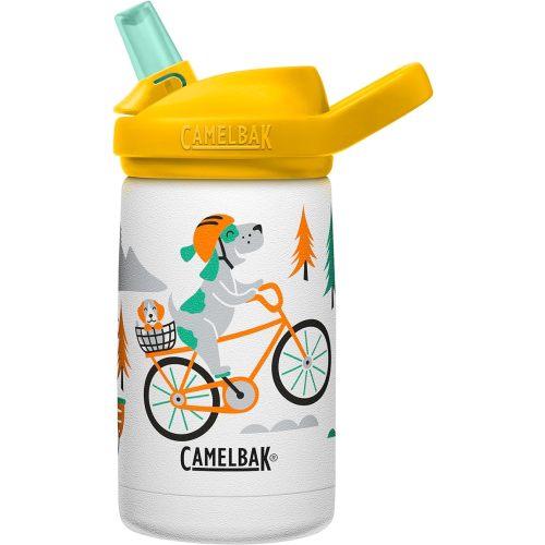 CamelBak Eddy+ Kids Bite Valve Straw Insulated Stainless Steel Water Bottle Biking Dogs, 12oz