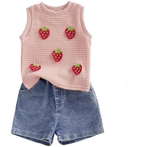 YINGISFITM Toddler Girl Clothes Baby Summer Waffle Knit Tank Top Sleeveless Shirt Jeans Shorts Floral Outfit Girls Clothing