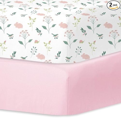 Little Grape Land Crib Sheets for Girls and Boys, 2pk Baby Crib Fitted Sheet for Standard Size Crib and Toddler Mattress, Super Soft Baby Sheet (Little Bunny)
