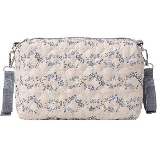 YFGBCX Quilted Diaper Bag with Hooks for Buggy, Cute Stroller Organizer, Portable Baby Bottle Pouch (Light blue floral)