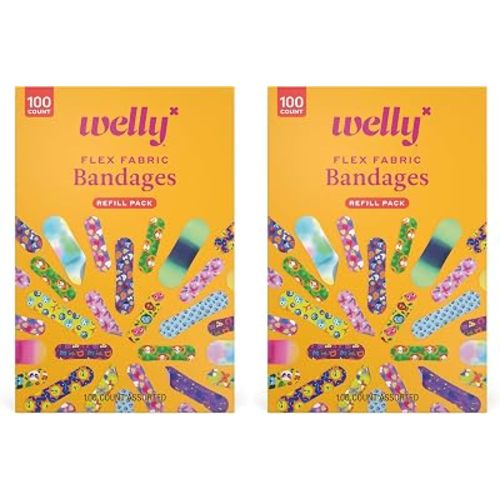Welly Bravery Badge Value Pack | Adhesive Flexible Fabric Bandages | Assorted Shapes and Patterns for Minor Cuts, Scrapes, and Wounds - 100 Count (Pack of 2)