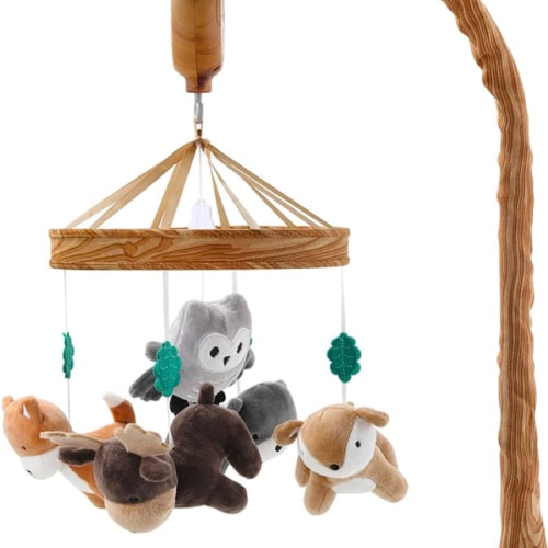 The Peanutshell Crib Mobile for Boys or Girls - Woodgrain Musical Baby Crib Mobile with 12 Lullabies, Whimsical Woodland Baby Whimsical Woodland Nursery Decor
