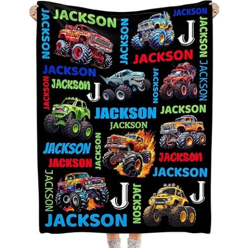 Truck Custom Name Blanket- Truck Gift for Kids Personalized Name Blanket for Infant Kid Soft Flannel Blanket 30"x40" for Baby/Pets