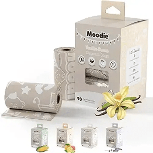 Diaper Disposal Bags (90 BAGS in TOTAL) | VANILLA SCENTED Baby Poop Baggies (6 Refill Rolls 9 x 13in) | Leak Proof Nappy Trash Bag for Quick Changes on the Go