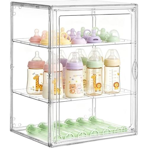 Baby Bottle Storage Organizer for Countertop, Large Clear Bottle Organizer, Baby Bottle Storage Organizer for Bottles, Nipples, Pump Parts & Food Jars, Nursery Cabinet, Kitchen Pantry