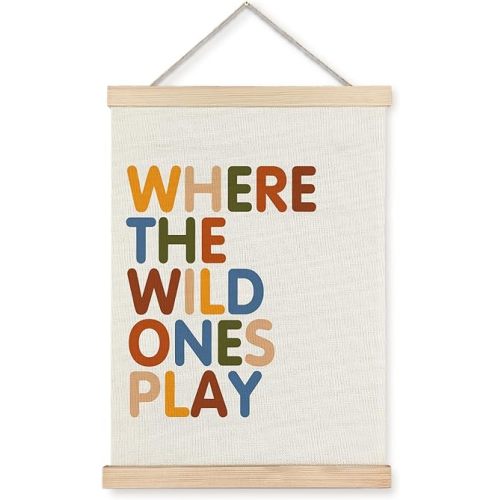 Supwhd Playroom Wall Decor, Where the Wild Ones Play Poster Hanger Frame, Boho Playroom Decor for Kids, Play Room Wall Art, Kids Room Decor, Nursery Wall Decor, Kids Wall Decor, 12x16 Inches