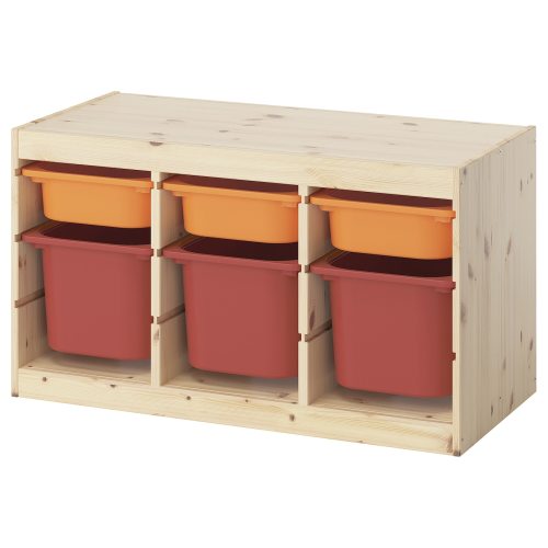 TROFAST Storage combination with boxes - light white stained pine light orange/red 93x44x52 cm (36 5/8x17 3/8x20 1/2 ")