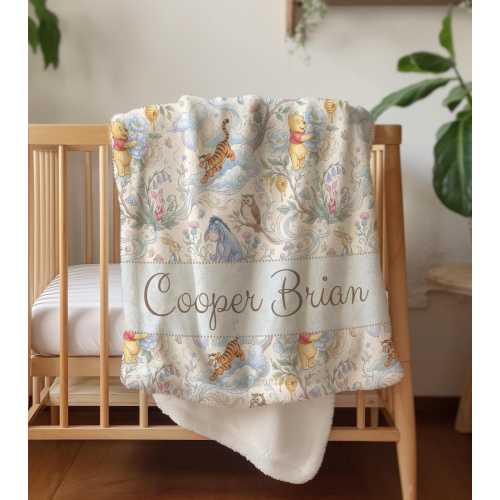 Vintage Winnie The Pooh Baby Blanket Custom Name Baby Boy Girl Blanket Personalized Nursery Decor Baby Shower Gift Pooh Blanket 1st Birthday
