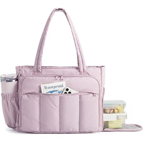 BAGSMART Tote Bag for Women, Teacher Tote with Insulated Compartment, Large Puffer Work Tote Handbags for Work