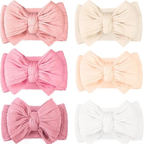 CÉLLOT 6 Pcs Baby Bows Headbands Nylon Hairbands Baby Girl Bows Hair Accessories for Newborn Infant Toddler Essentials (Classic Pink Series)