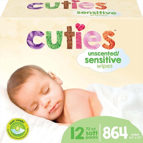 Cuties Baby Wipes | Unscented & Hypoallergenic | 12 Soft-Packs | 864 Total Wipes