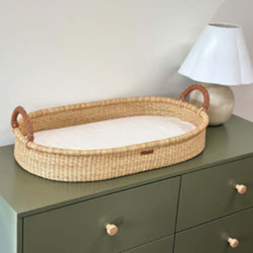 Camel Vegan Leather Handle Changing Basket