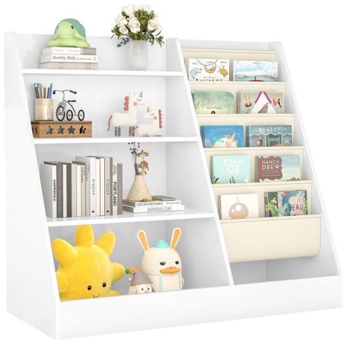 SUGIFT 4-Tier Kids Bookshelf and Toy Storage, 5 Layer Fabric Toddler Bookshelf, Kids Toy Storage Organizer, Sling Kids Bookcase