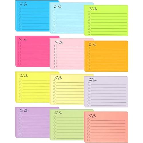(12 Pads) to Do List Sticky Notes, 504 Sheets, 3 x 4 in,12 Multi Colors