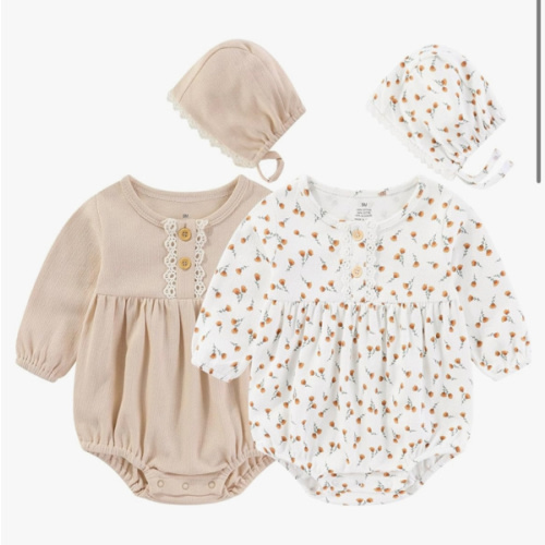 Baby Girl Clothes Cotton Bubble Romper Floral Bodysuits Infant Outfit Set