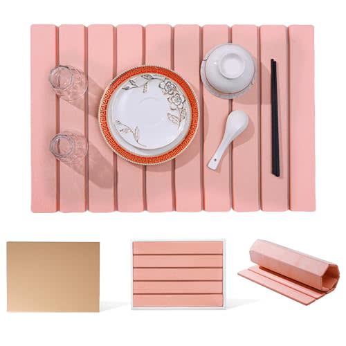 Drying Stone for Kitchen Counter, Dish Drying Stone Mat, 24"16" Large Stone Drying Mat, Quick Absorbent Collapsible Stone Dish Drying Mat (Pink, 24*16 inch)