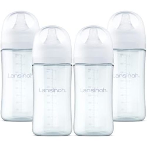 Lansinoh Anti-Colic Glass Baby Bottles, White Collar, 8 Ounces, 4 Count