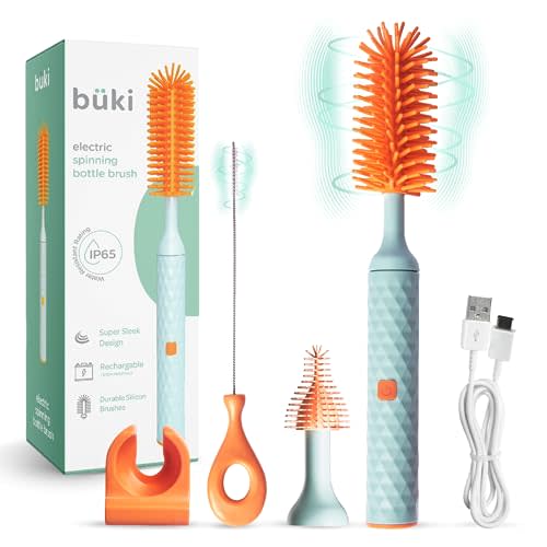 Büki Electric Baby Bottle Cleaning Brush Set - Rechargeable Electric Bottle Brush with Straw Cleaner - Water Bottle Cleaning Kit, Nipple Brush, 1200mAh Brush Cleaner (by Kindersense)