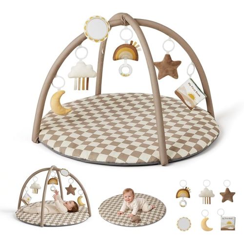 Blissful Diary Baby Play Gym & Activity Mat, Brown Checkerboard