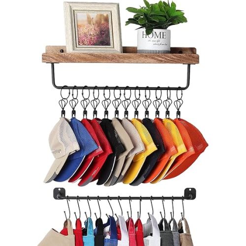 Hat Organizer for Baseball Caps Wall Mount with Shelf Hat Hanger Metal Hat Holder Rack for Closet Wall Storage Organization Display Carbonized Black