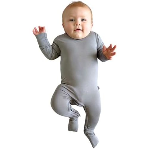 Stretchy Viscose from Bamboo Baby Pajamas, Crescent Zipper Onesie, Fold-Over Mittens & Cuffs, Infant PJs