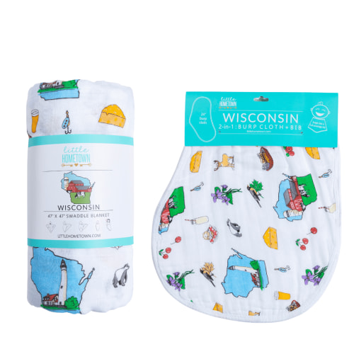 Wisconsin Baby Gift Set: Soft Muslin Swaddle & Bib – Little Hometown