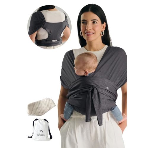 Konny Baby Carrier Flex AirMesh with Head Support - Adjustable, Easy to Wear, Hands-Free Breathable Baby Wrap Sling, Perfect for Newborn Babies Essentials up to 44 lbs (M-4XL) -Charcoal