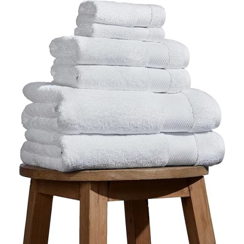 BIOWEAVES 100% Organic Cotton 700 GSM Plush 6-Piece Towel Set GOTS Certified, 2 Bath Towels, 2 Hand Towels & 2 Washcloths - White