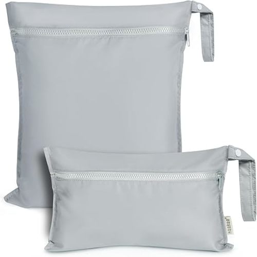 haakaa Waterproof Wet Bags for Baby Wet Dry Bags for Cloth Diaper, Swimsuit & Travel, 2pcs, Grey