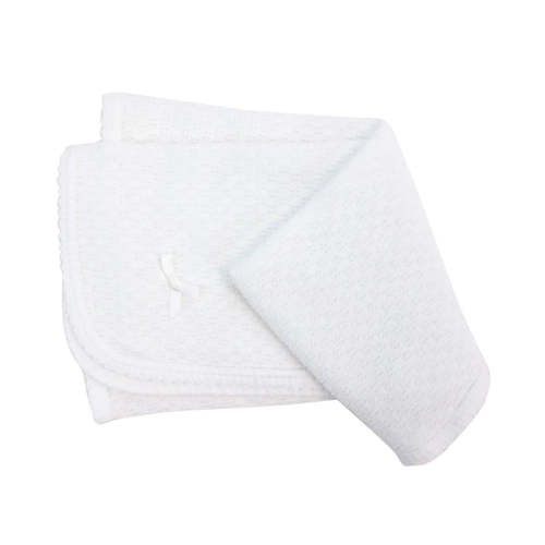 Paty Knit Receiving/Swaddle Blanket - White with Colored Trim