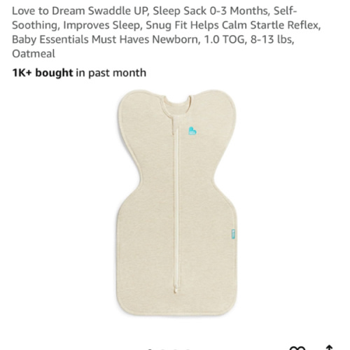 Love to Dream Swaddle UP, Sleep Sack 0-3 Months, Self-Soothing, Improves Sleep, Snug Fit Helps Calm Startle Reflex, Baby Essentials Must Haves Newborn, 1.0 TOG, 8-13 lbs, Oatmeal